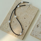 Minimalist Freshwater Pearl Black Agate Beaded Necklace-Gembea Jewelry