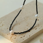 Minimalist Freshwater Pearl Black Agate Beaded Necklace-Gembea Jewelry