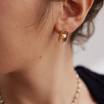 Minimalist Metallic Pearl Stud Earrings - Gembea Jewelry