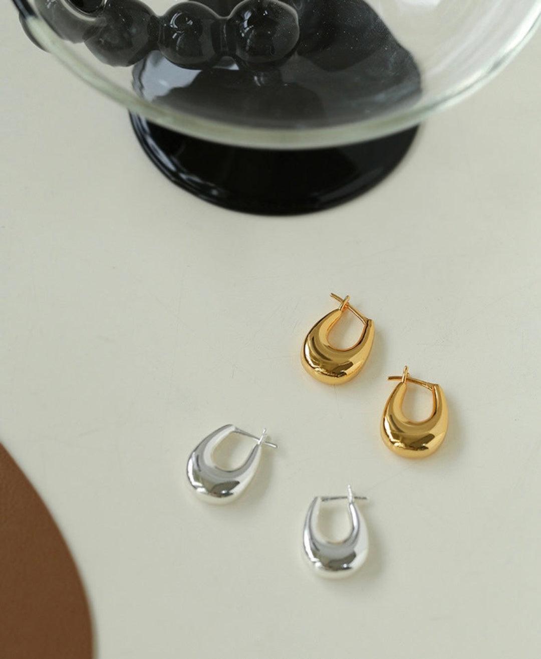 Minimalist U-shaped Drop Hoop Earring Buckle - Gembea Jewelry