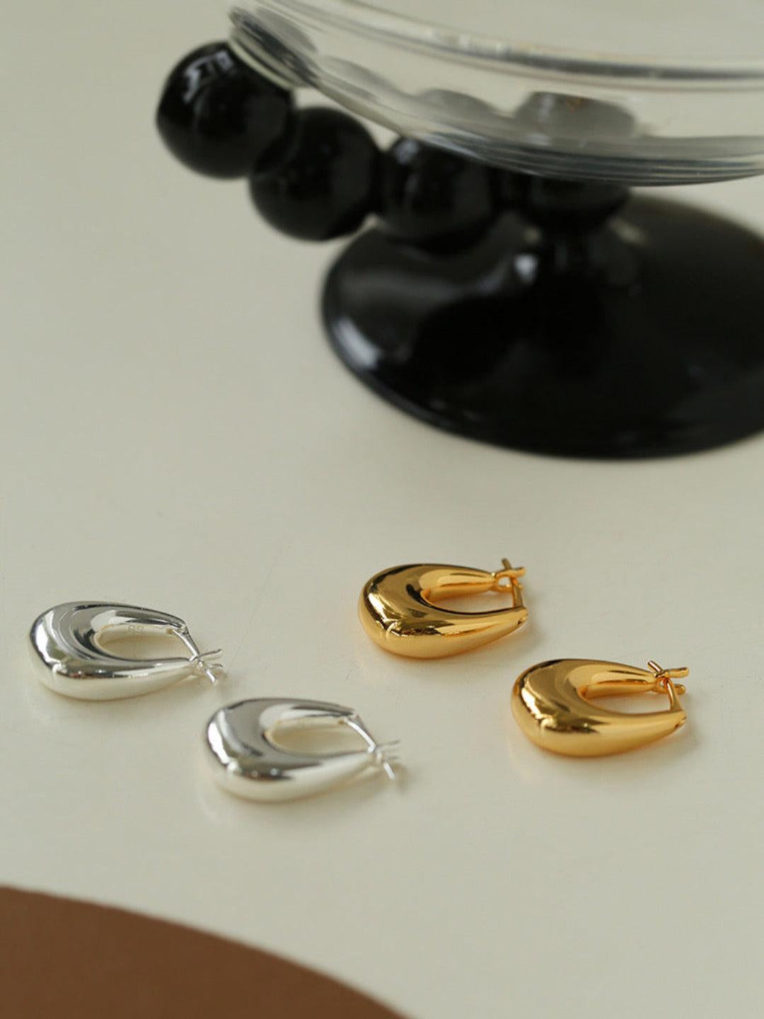 Minimalist U-shaped Drop Hoop Earring Buckle - Gembea Jewelry