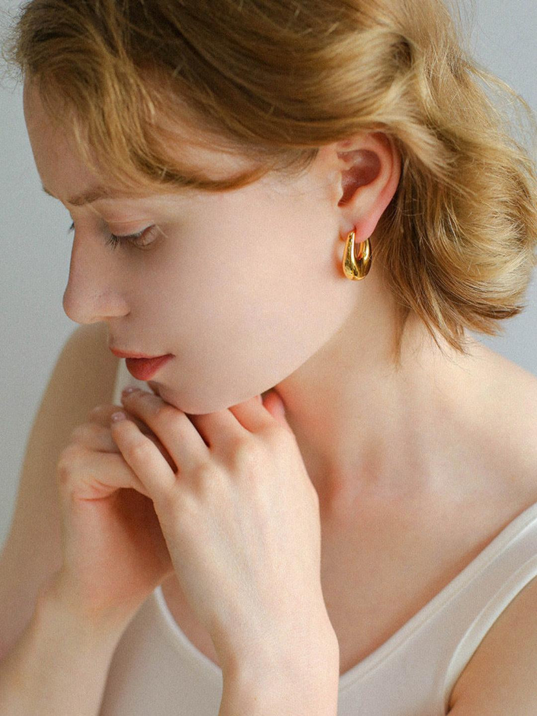 Minimalist U-shaped Drop Hoop Earring Buckle - Gembea Jewelry