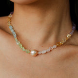 Mixed Gemstone Baroque Pearl Beaded Necklace gembea jewelry