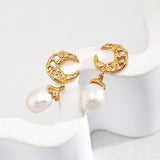 Moon Shaped Pearl Drop Earrings Gembea - Gembea Jewelry