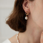 Moon Shaped Pearl Drop Earrings Gembea - Gembea Jewelry