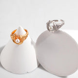 Moon shape Freshwater Pearl Open Ring - Gembea Jewelry