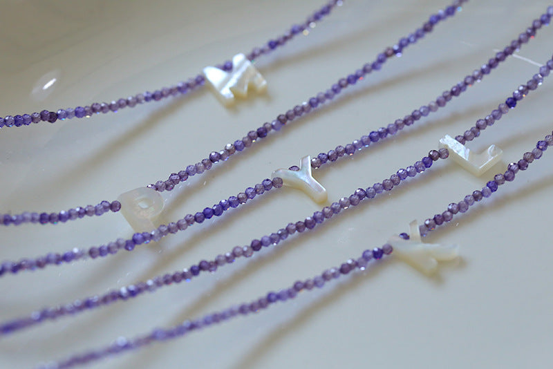 Multicolored Zircon Beaded Letter Name Necklace-Gembea jewelry
