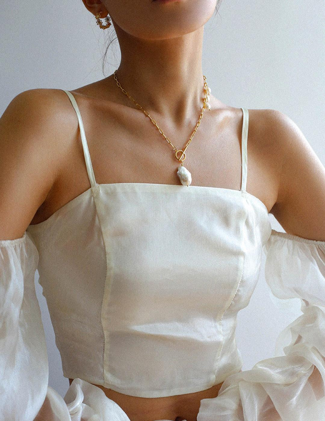 Natural Baroque Pearl Pendant Chain Necklace - Gembea Jewelry