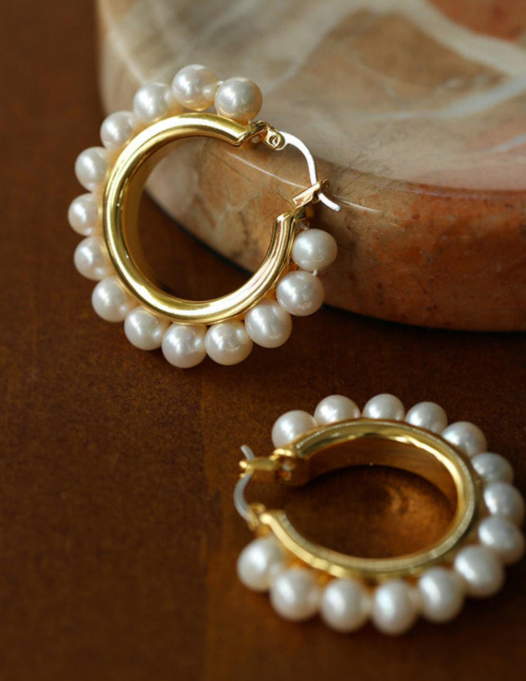Natural Freshwater Pearl Hoop Earrings - Gembea Jewelry
