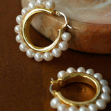 Natural Freshwater Pearl Hoop Earrings - Gembea Jewelry