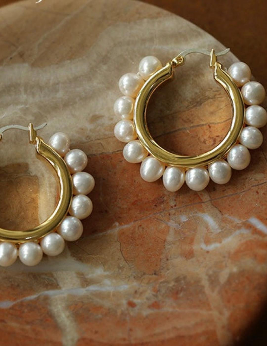 Natural Freshwater Pearl Hoop Earrings - Gembea Jewelry