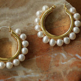 Natural Freshwater Pearl Hoop Earrings - Gembea Jewelry