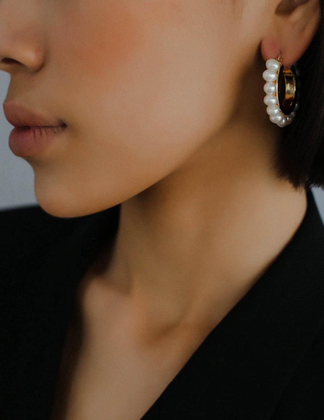 Natural Freshwater Pearl Hoop Earrings - Gembea Jewelry