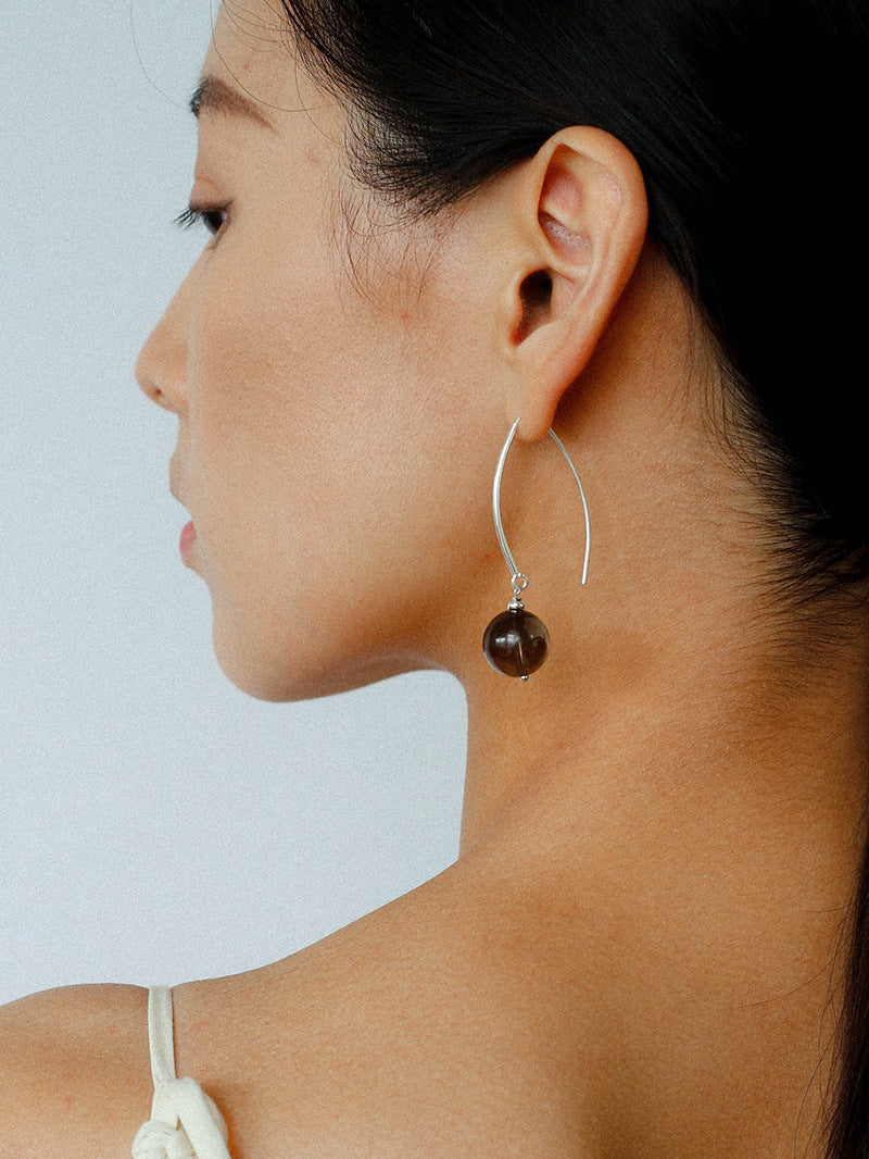 Natural Stone Round Beads Drop Ear Hooks Earrings gembea jewelry