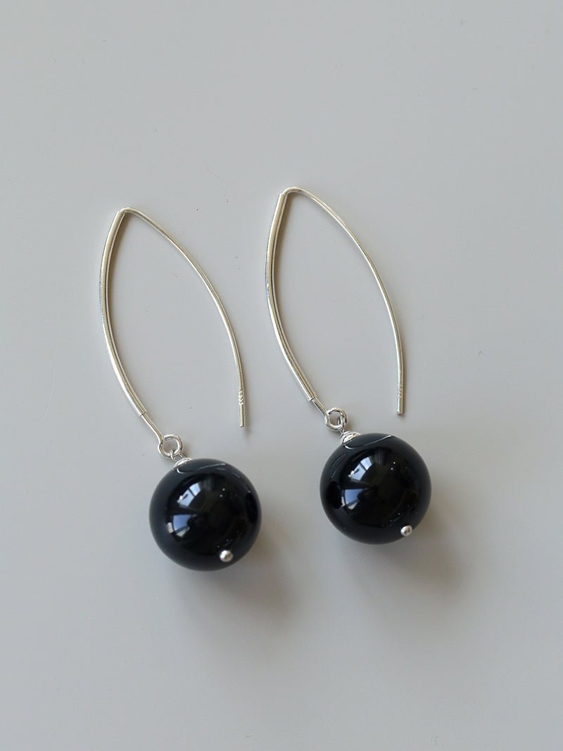 Natural Stone Round Beads Drop Ear Hooks Earrings gembea jewelry