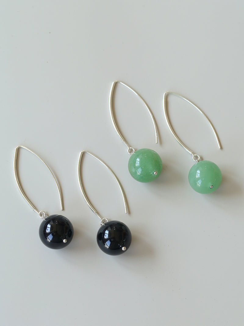 Natural Stone Round Beads Drop Ear Hooks Earrings gembea jewelry