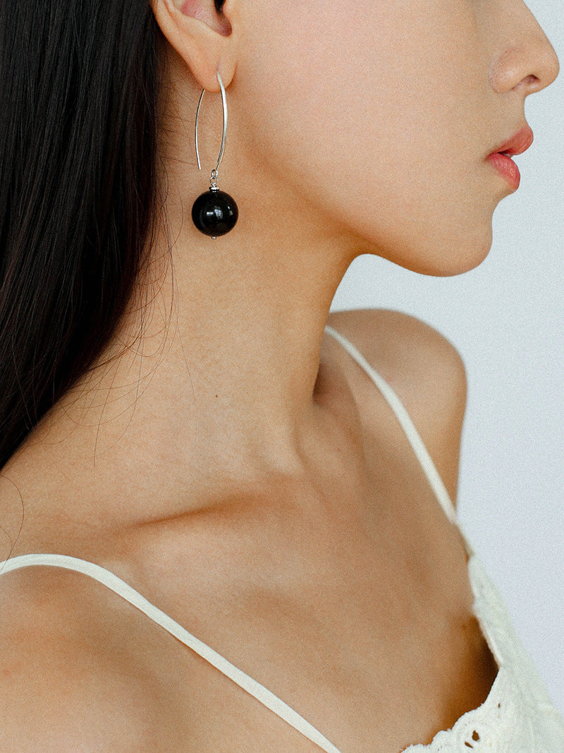 Natural Stone Round Beads Drop Ear Hooks Earrings gembea jewelry