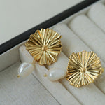 Simple Lotus Leaf Metallic Pearl Earrings - Gembea Jewelry