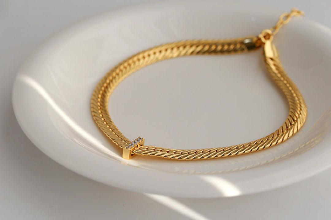 Wide Gold Snake Bone Chain Necklace - Gembea Jewelry