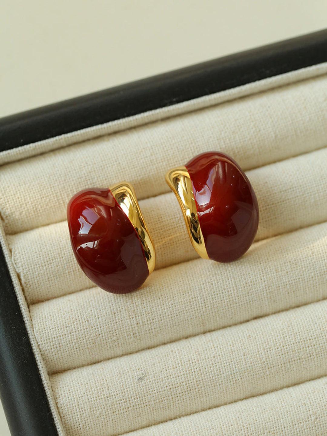 Cream White Wine Red Enamel Earrings - Gembea Jewelry