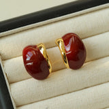 Cream White Wine Red Enamel Earrings - Gembea Jewelry