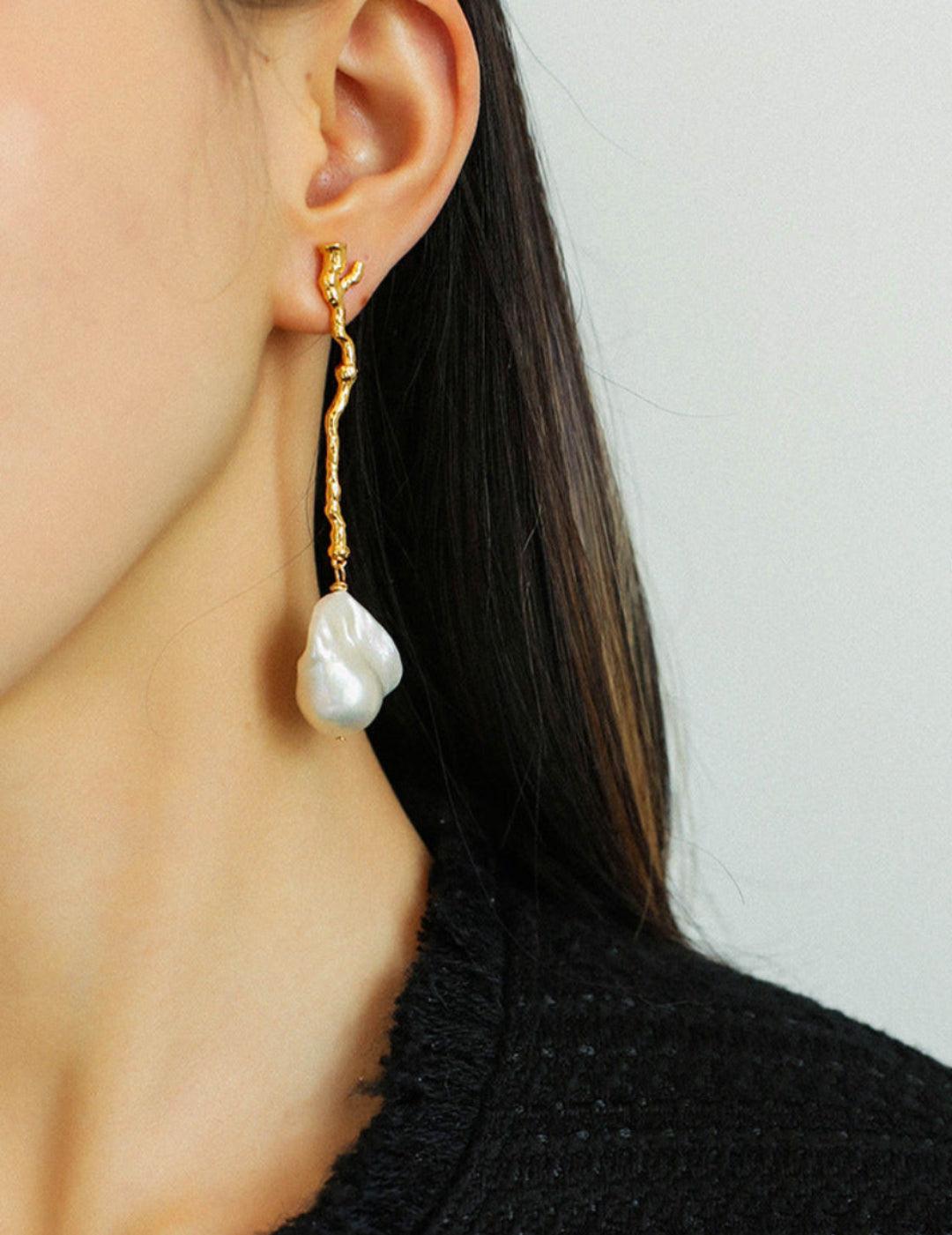 Long Tree Branch Baroque Drop Earrings - Gembea Jewelry