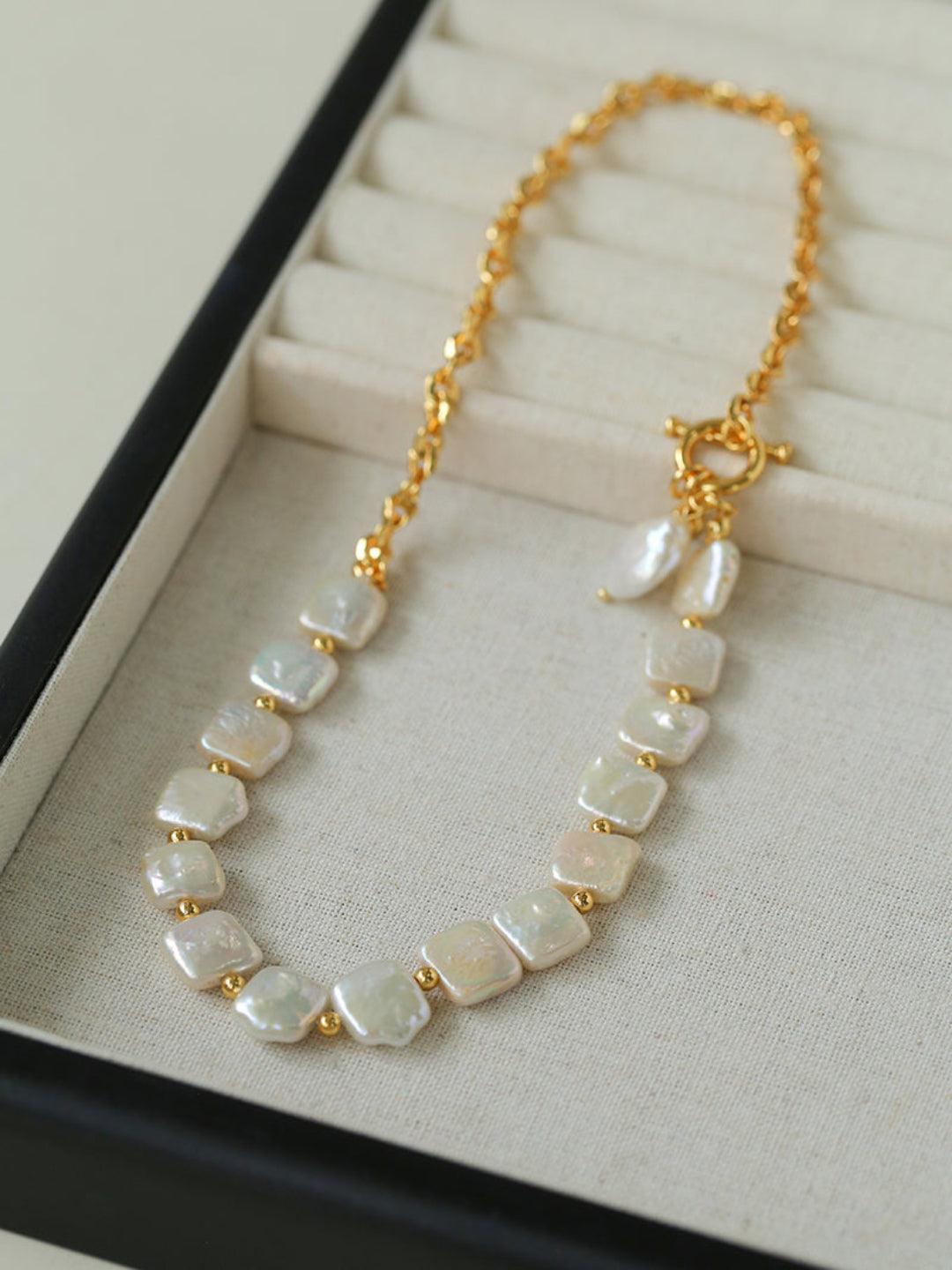 Natural Freshwater Square Pearl Chain Necklace - Gembea Jewelry