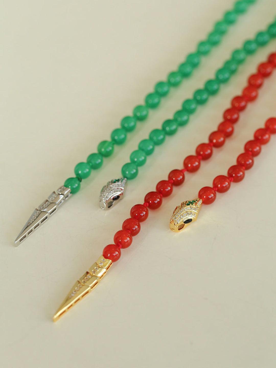 Red and Green Agate Snake Necklace - Gembea Jewelry