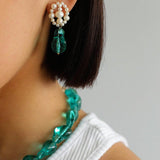 Blue Glazed Pearl Drop Earrings - Gembea Jewelry