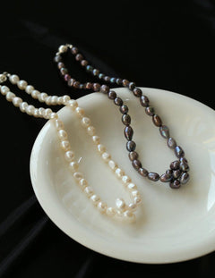 Hand-woven Pearl Run Loop Grey Necklace - Gembea Jewelry