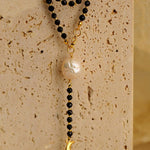 Long Black Agate Baroque Pearl Necklace - Gembea Jewelry