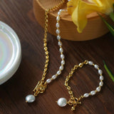 Y-shape Spliced Chain Pearl Necklace - Gembea Jewelry