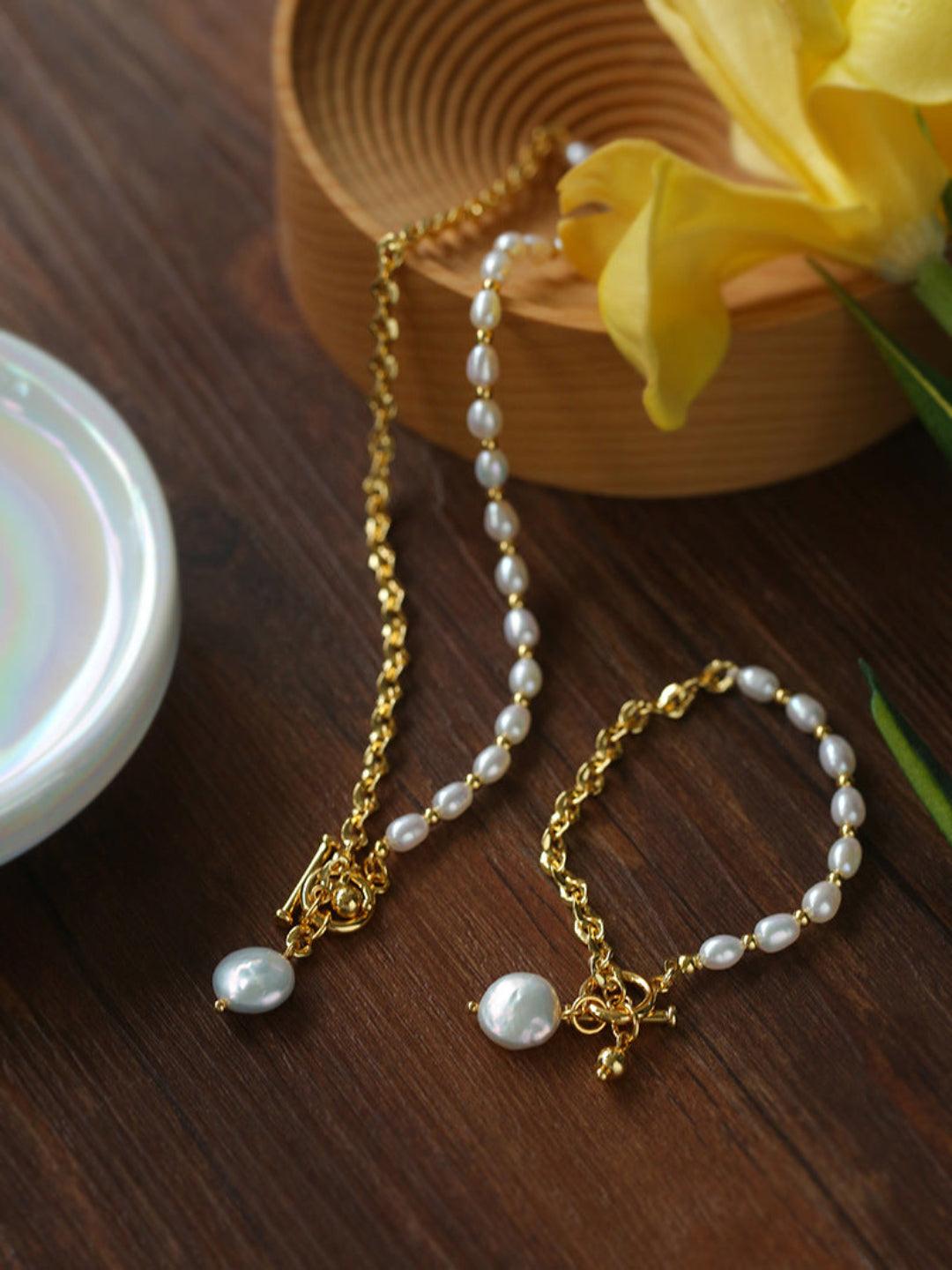 Y-shape Spliced Chain Pearl Bracelet - Gembea Jewelry