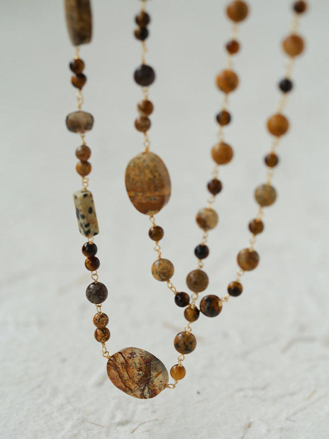 Long Woven Picture Stone Necklace - Gembea Jewelry