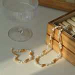 Lava Metal Gold Beans Scattered Pearl Bracelet - Gembea Jewelry