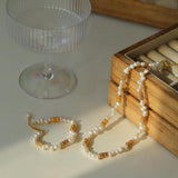 Lava Metal Gold Beans Scattered Pearl Bracelet - Gembea Jewelry