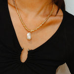 Baroque Pearl Pendant Lava Metal Necklace - Gembea Jewelry