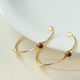 Red Agate Tiger Eye Stone Metal Hoop Earrings - Gembea Jewelry