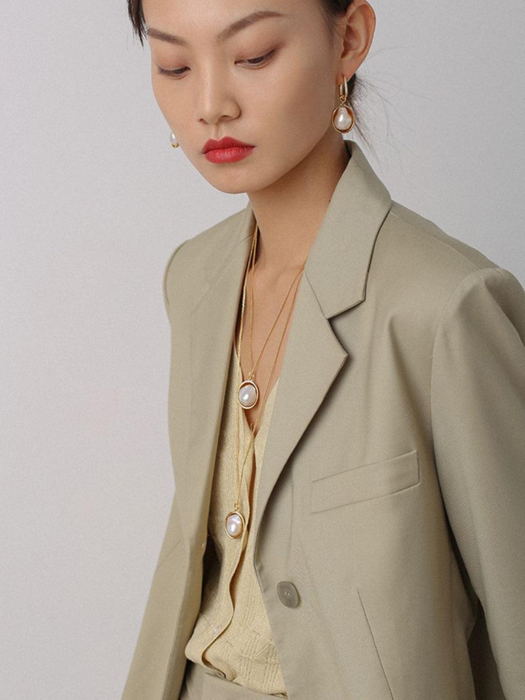 Oval Pendant Baroque Shaped Pearl Earrings - Gembea Jewelry