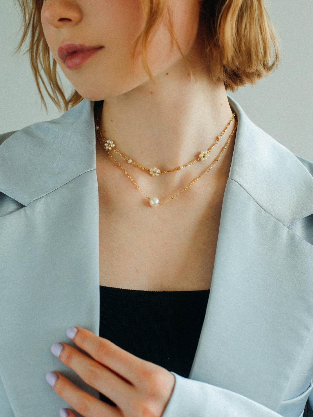 Overlay Natural Pearl Pendant Necklace - Gembea Jewelry