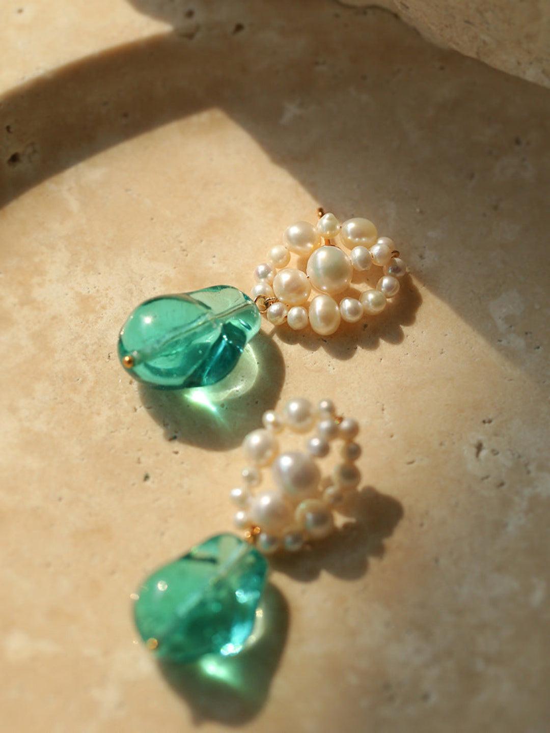 Blue Glazed Pearl Drop Earrings - Gembea Jewelry