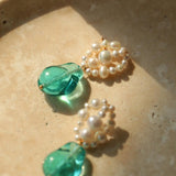 Blue Glazed Pearl Drop Earrings - Gembea Jewelry