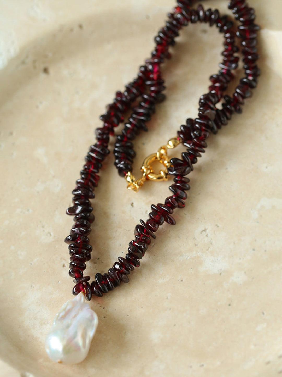 Irregular Garnet Baroque Drop Necklace - Gembea Jewelry