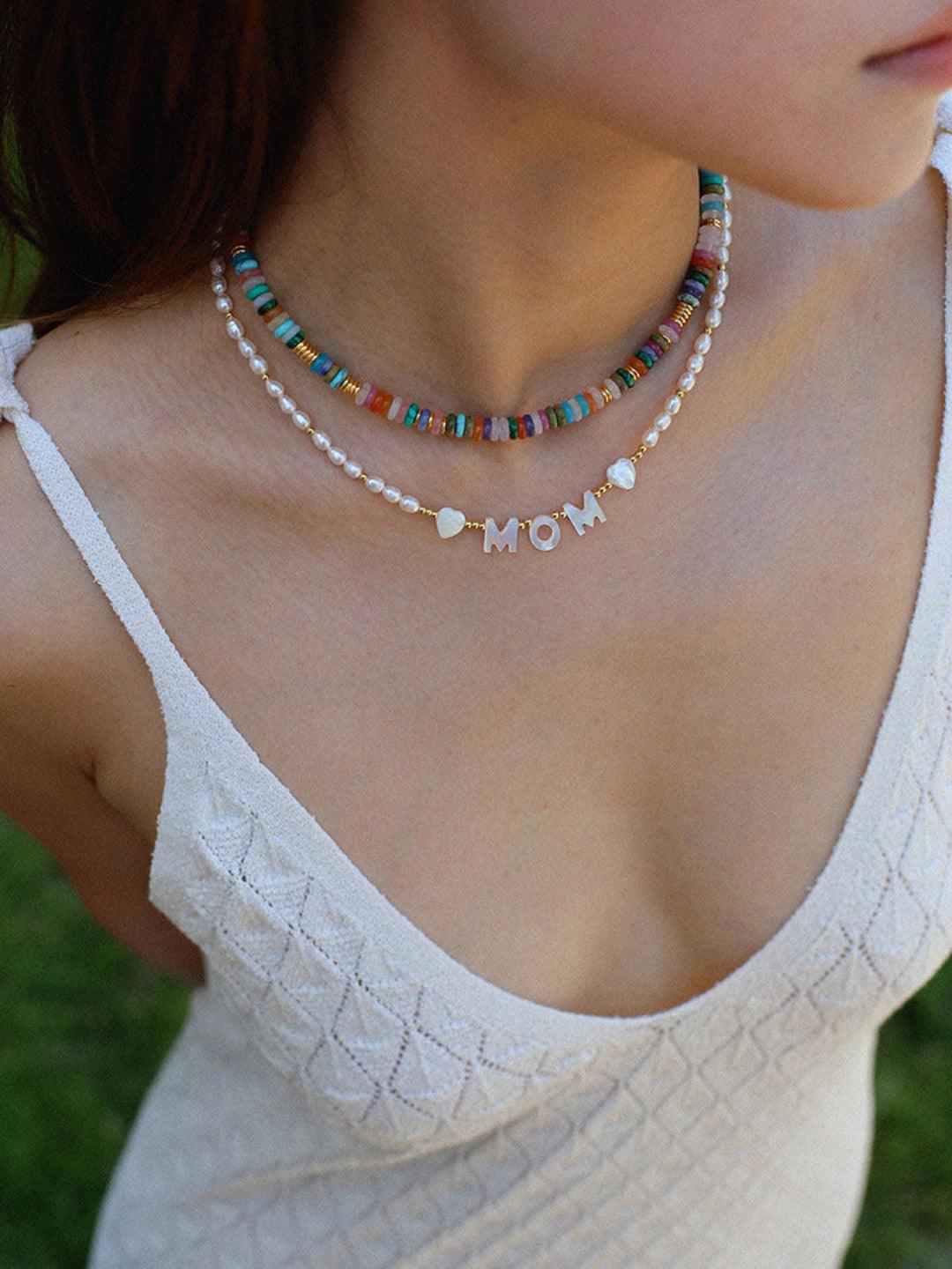 Custom White Shell Letter Pearl Necklace - Gembea Jewelry