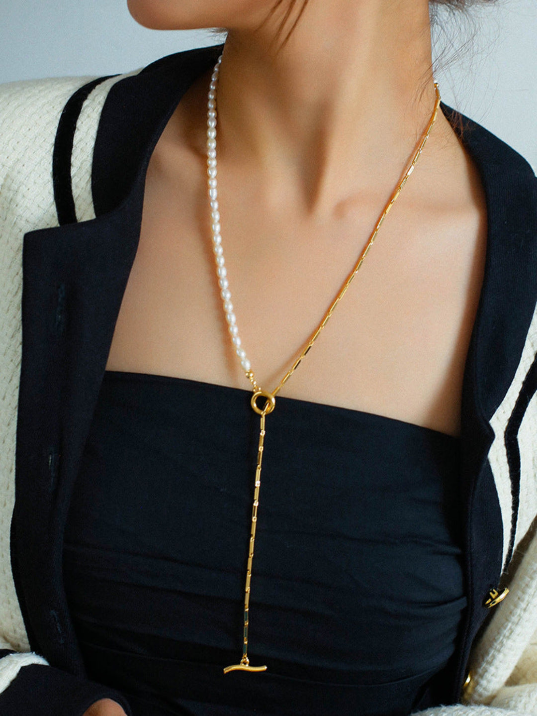Gembea Jewelry Y-shaped Pearl Chain Necklace