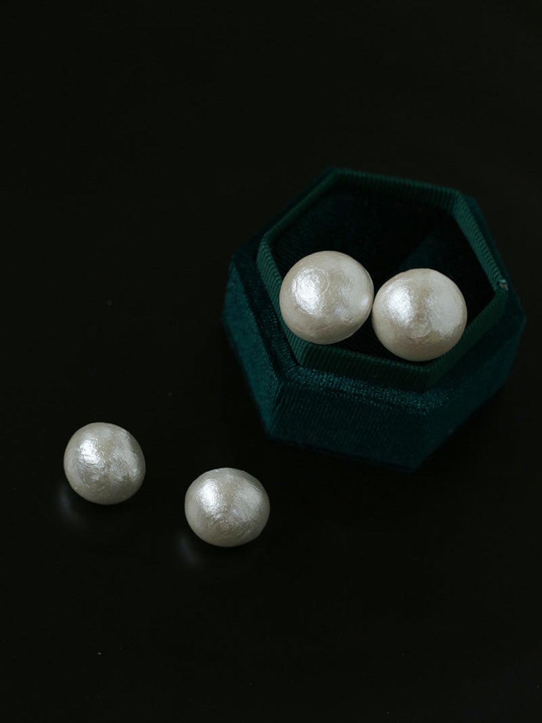 Flying Saucer Cotton Pearl Stud Earrings - Gembea Jewelry