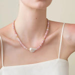 Gembea Jewelry Pink Stone Beaded Baroque Pearl Necklace
