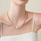 Gembea Jewelry Pink Stone Beaded Baroque Pearl Necklace
