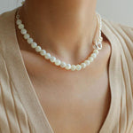 Round Buckle Rice Pearl White Shell Necklace - Gembea Jewelry