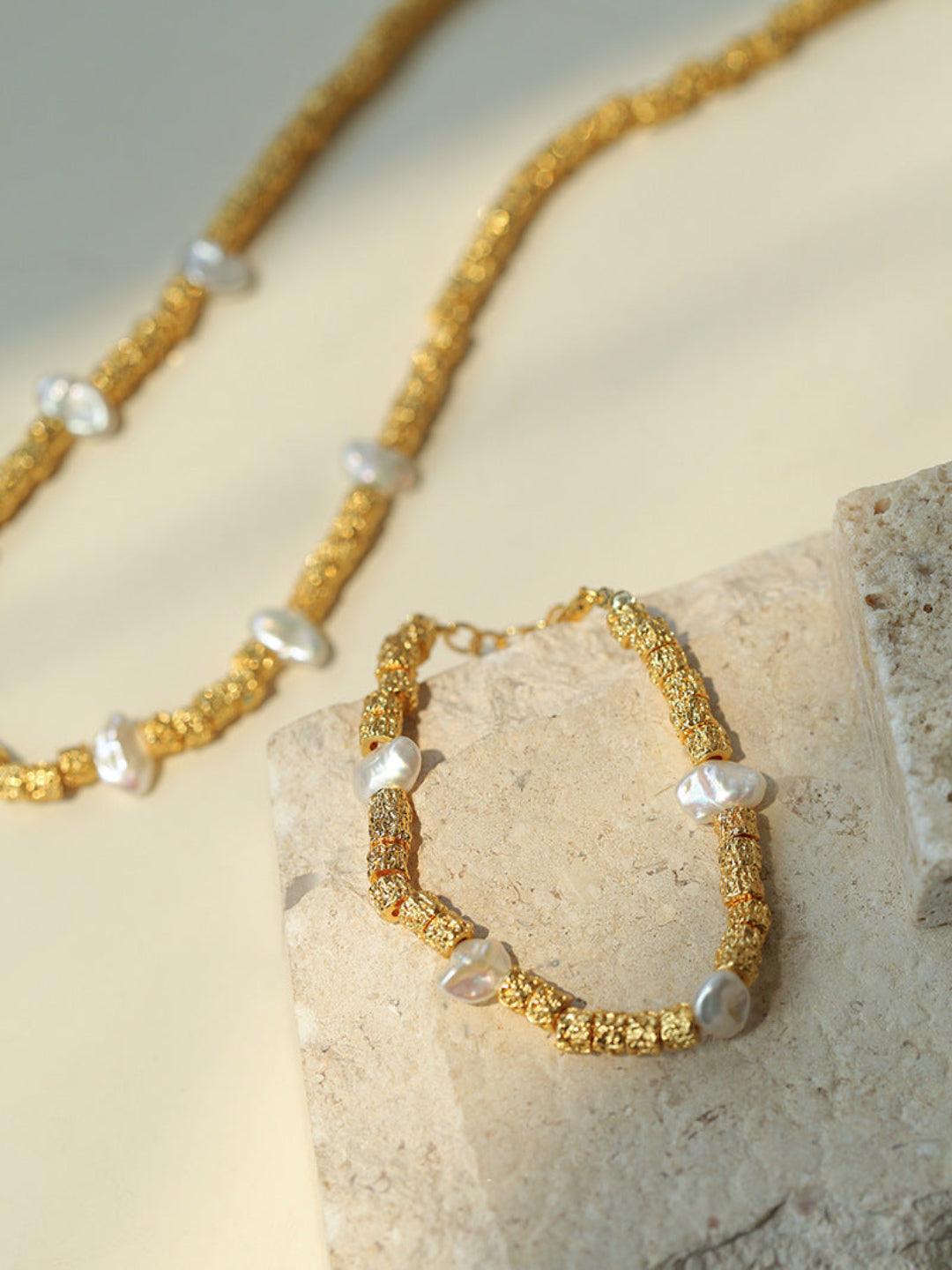 Vintage Gold Bean Irregular Pearl Bracelet - Gembea Jewelry